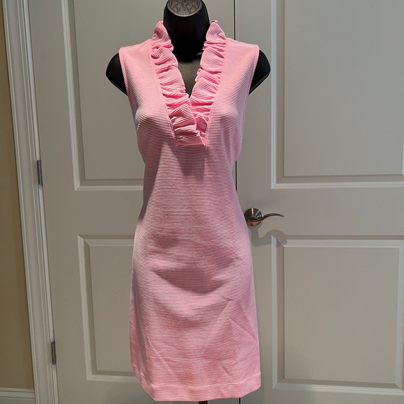 Petite Pink Ruffled V-Neck Dress - 6P - Picture 1 of 3
